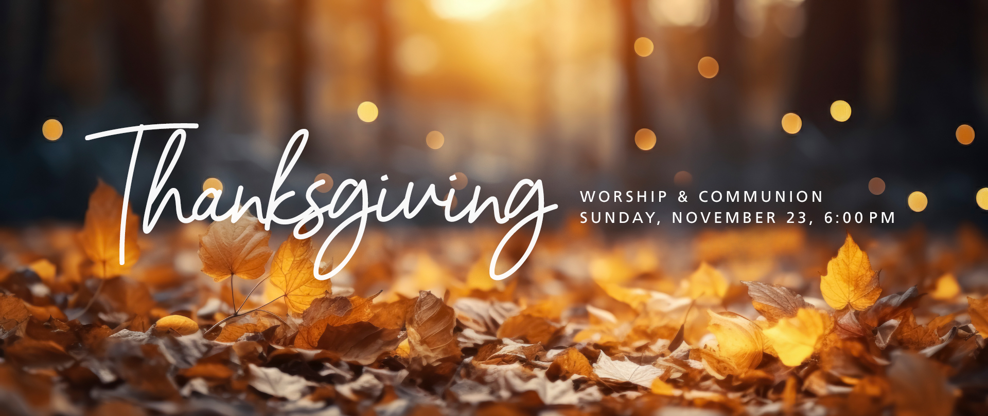 <p>Thanksgiving Service<br />
Sunday, November 23,&nbsp;6:00 PM<br />
<em>Worship &amp; Communion</em></p>
