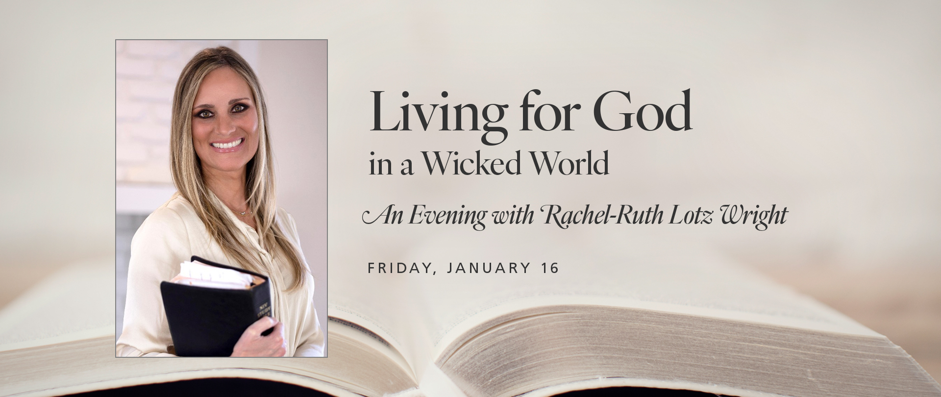 <p>Women of Calvary<br />
An Evening with Rachel-Ruth Lotz Wright<br />
Friday, January 16, 7:00 PM<br />
<em>Register now!</em></p>
